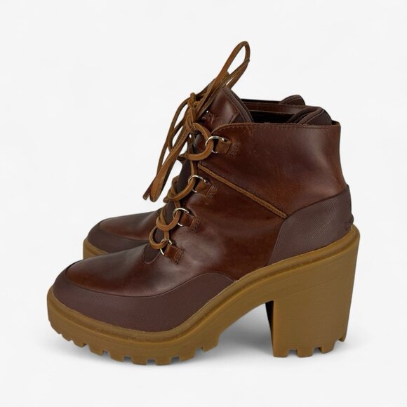 Sperry Shoes - Sperry Pretty Tough Ankle Boots Brown Leather Block Heel Lace Up Platform Size 8